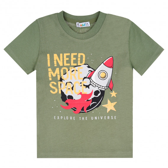 Памучна тениска с ракета за момче, зелена ALG 381779 