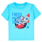 Памучна тениска с ракета за момче, светло синя ALG 381787 