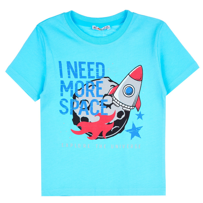 Памучна тениска с ракета за момче, светло синя  381787