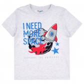 Памучна тениска с ракета за момче, сива ALG 381791 