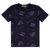 Тениска с разноцветни щампи за момче, тъмно синя ALG 381839 