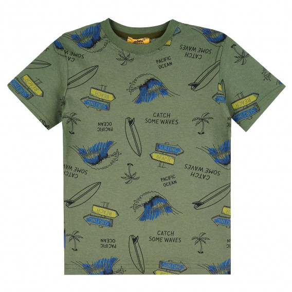 Тениска с разноцветни щампи за момче, зелена ALG 381843 