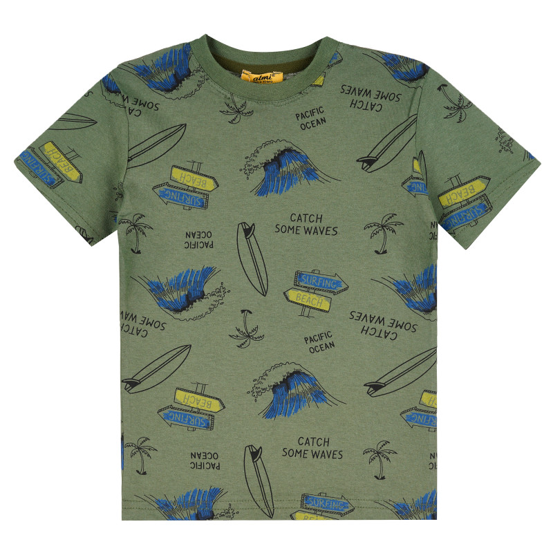Тениска с разноцветни щампи за момче, зелена  381843