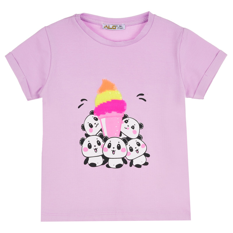 Памучна тениска с къс ръкав Ice Cream за момиче, лилава  381955