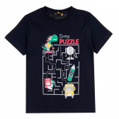 Памучна тениска с къс ръкав Dino Puzzle за момче, тъмно синя ALG 381987 