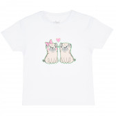 Памучна тениска с къс ръкав и щампа на кученца за момиче, бяла ALG 382007 