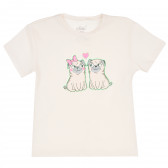 Памучна тениска с къс ръкав и щампа на кученца за момиче, бежова ALG 382011 