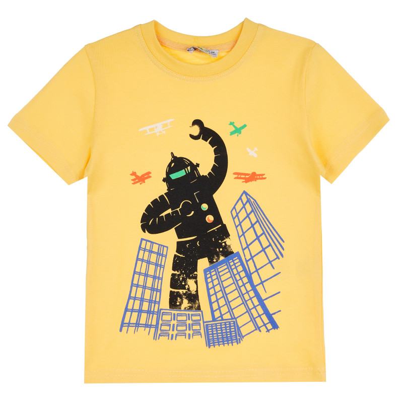 Памучна тениска с робот за момче, жълта  382027