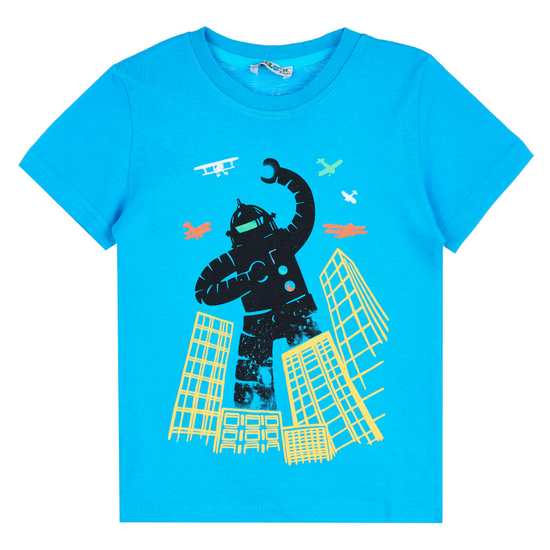 Памучна тениска с робот за момче, синя  382031