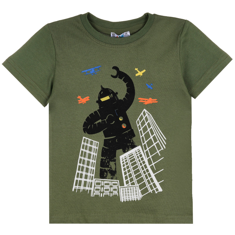 Памучна тениска с робот за момче, зелена  382035