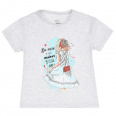 Памучна тениска с красива щампа за момиче, сива ALG 382071 