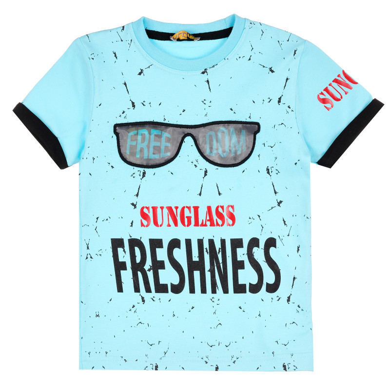 Тениска със слънчеви очила за момче, светло синя  382075