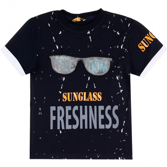 Тениска със слънчеви очила за момче, тъмно синя ALG 382079 