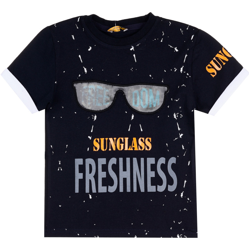 Тениска със слънчеви очила за момче, тъмно синя  382079