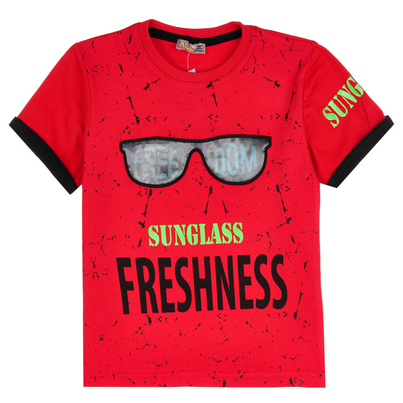 Тениска със слънчеви очила за момче, червена  382091
