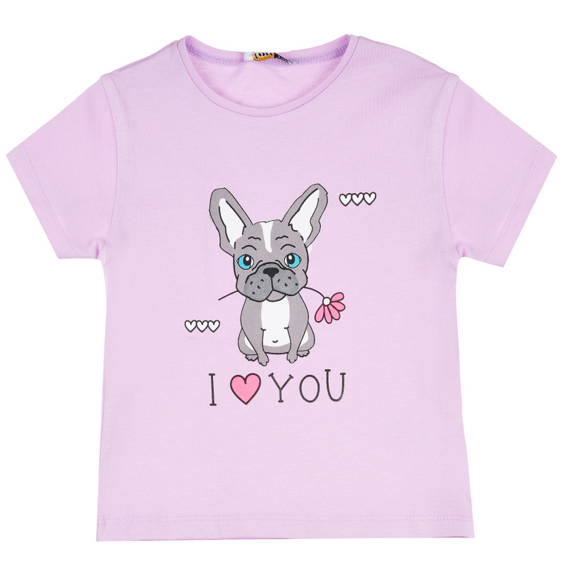 Тениска с кученце за момиче, лилава  382103
