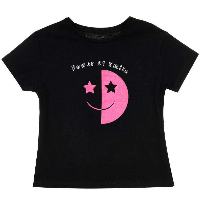 Тениска със Smile за момиче, черна  382111