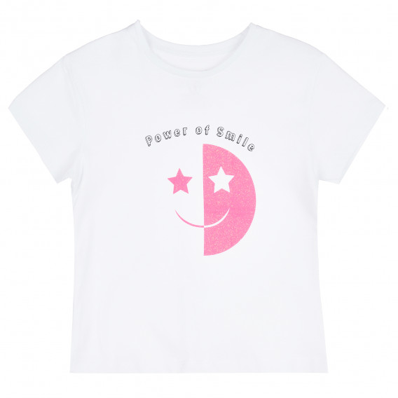 Тениска със Smile за момиче, бяла ALG 382127 