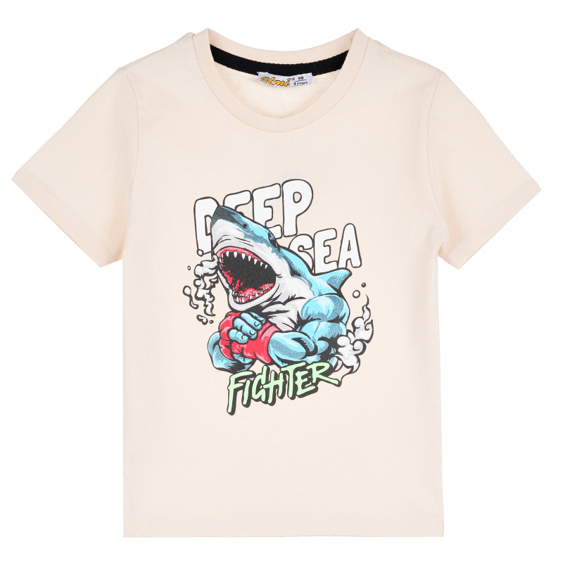 Тениска с акула за момче, бежова  382143