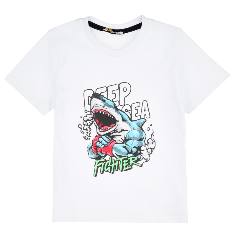 Тениска с акула за момче, бяла  382151