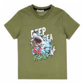 Тениска с акула за момче, тъмно зелена ALG 382155 