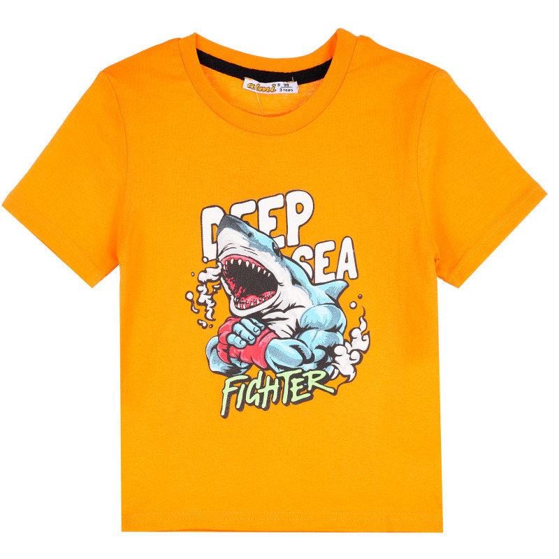 Тениска с акула за момче, оранжева  382159