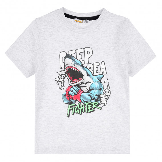 Тениска с акула за момче, сива ALG 382163 