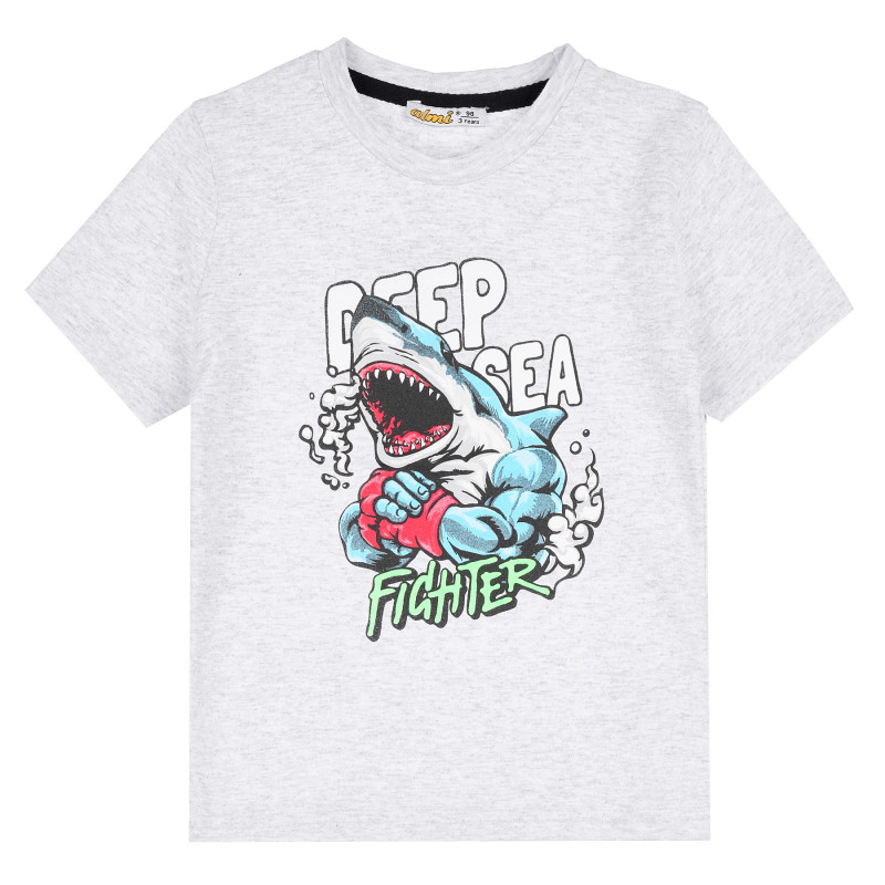 Тениска с акула за момче, сива  382163