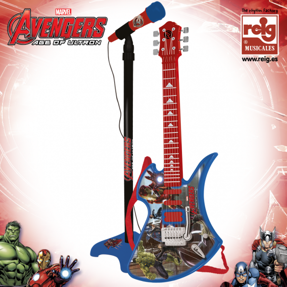 Детски комплект китара с 6 струни и микрофон Отмъстителите Avengers 3822 