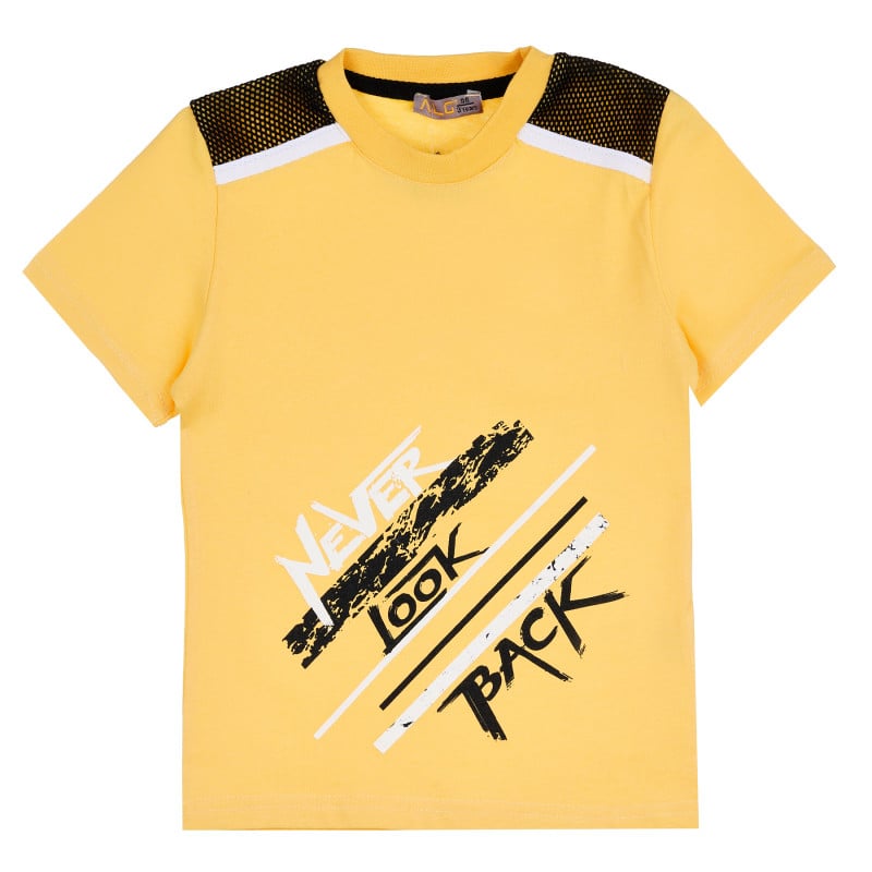 Памучна тениска Never Look Back за момче, жълта  382216