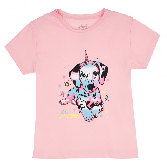 Памучна тениска Like a Unicorn за момиче, розова ALG 382252 