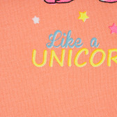 Памучна тениска Like a Unicorn за момиче, корал ALG 382258 3