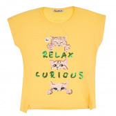 Памучна тениска с щампа на котета за момиче, жълта ALG 382268 
