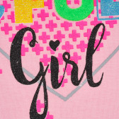 Памучна блуза с къс ръкав и весела брокатена щампа за момиче, розова ALG 382306 3