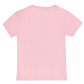 Памучна блуза с къс ръкав и весела брокатена щампа за момиче, розова ALG 382307 4