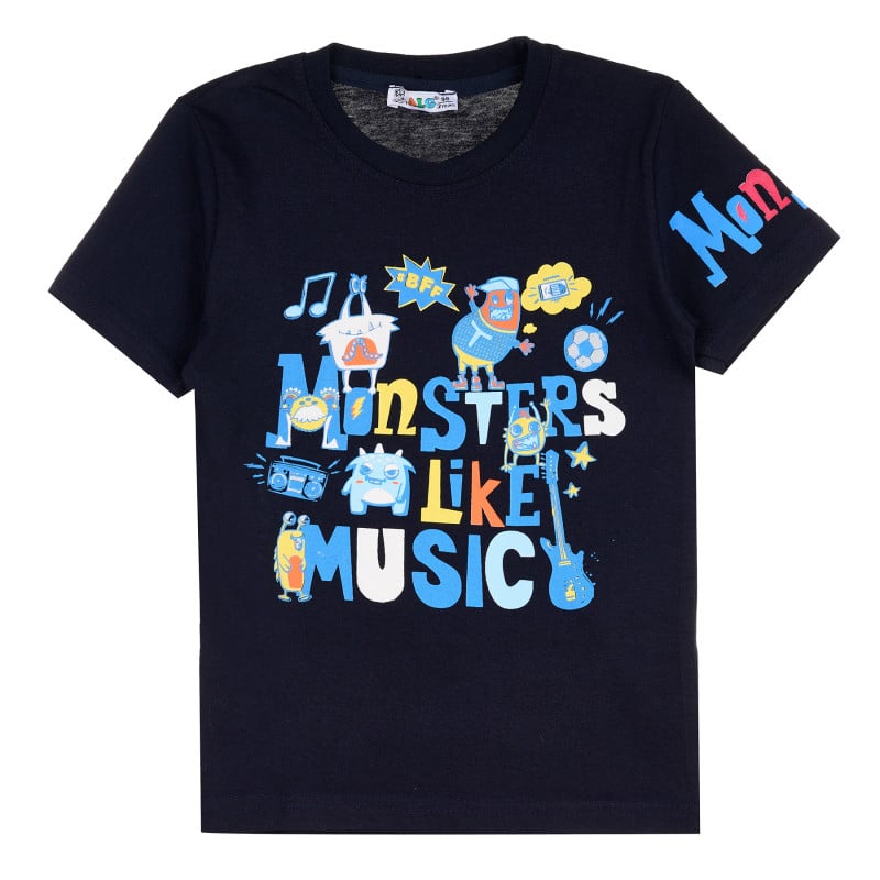 Памучна тениска Monsters за момче, тъмно синя  382332