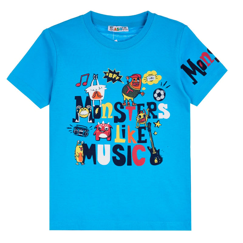 Памучна тениска Monsters за момче, синя  382336