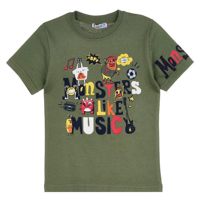 Памучна тениска Monsters за момче, зелена  382340