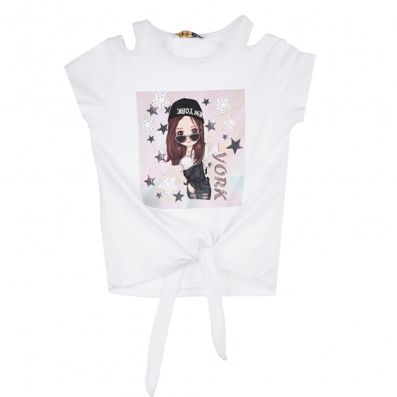 Памучна блуза с къс New York за момиче, бяла ALG 382359 