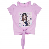 Памучна блуза с къс New York за момиче, лилава ALG 382363 