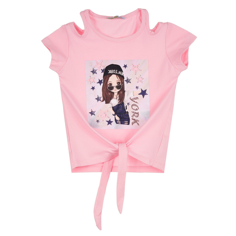 Памучна блуза с къс New York за момиче, розова  382367
