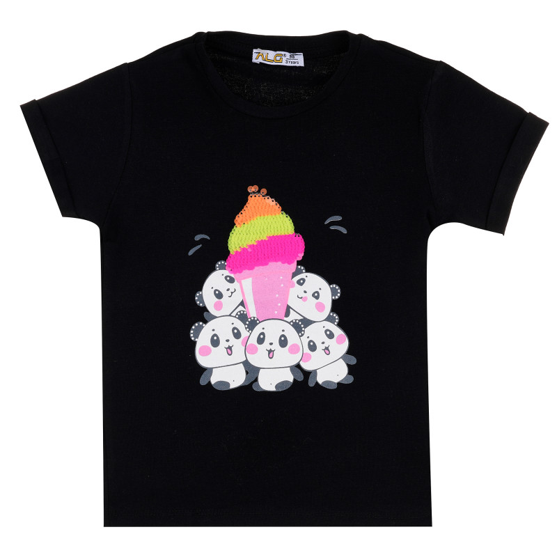 Памучна тениска с къс ръкав Ice Cream за момиче, черна  382371