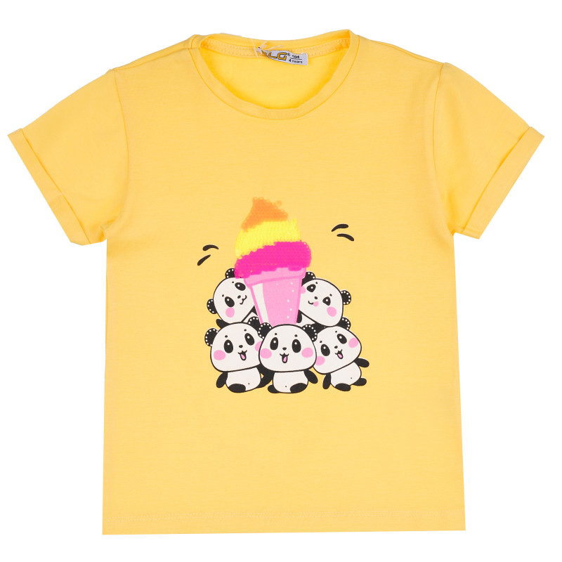 Памучна тениска с къс ръкав Ice Cream за момиче, жълта  382375
