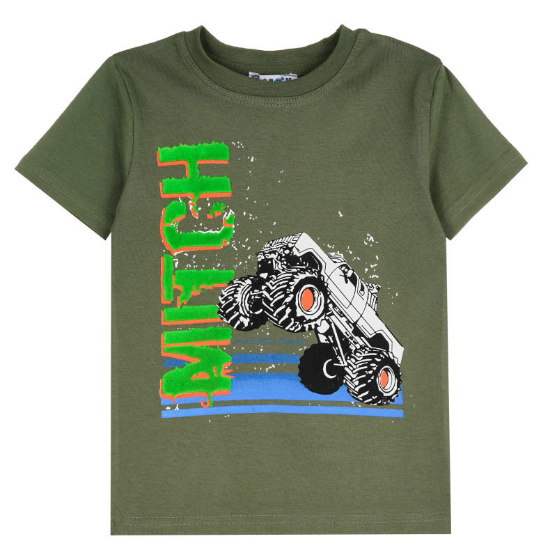 Памучна тениска с цветни акценти за момче, зелена  382395