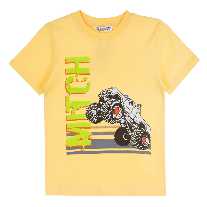 Памучна тениска с цветни акценти за момче, жълта  382403