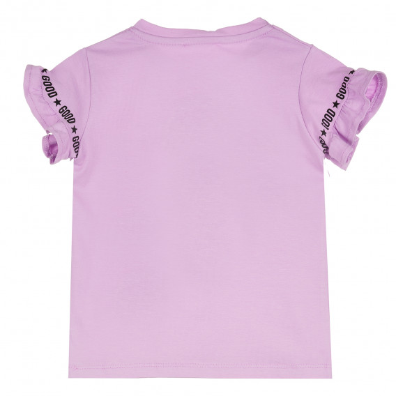 Памучна блуза с къс ръкав и романтична щампа за момиче, лилава ALG 382422 4
