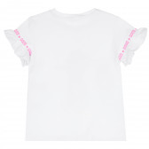Памучна блуза с къс ръкав и романтична щампа за момиче, бяла ALG 382426 4