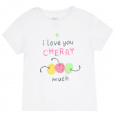 Памучна тениска с трицветни черешки за момиче, бяла ALG 382431 