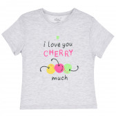 Памучна тениска с трицветни черешки за момиче, сива ALG 382443 
