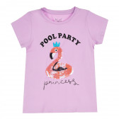 Памучна тениска с розово фламинго за момиче, лилава ALG 382447 